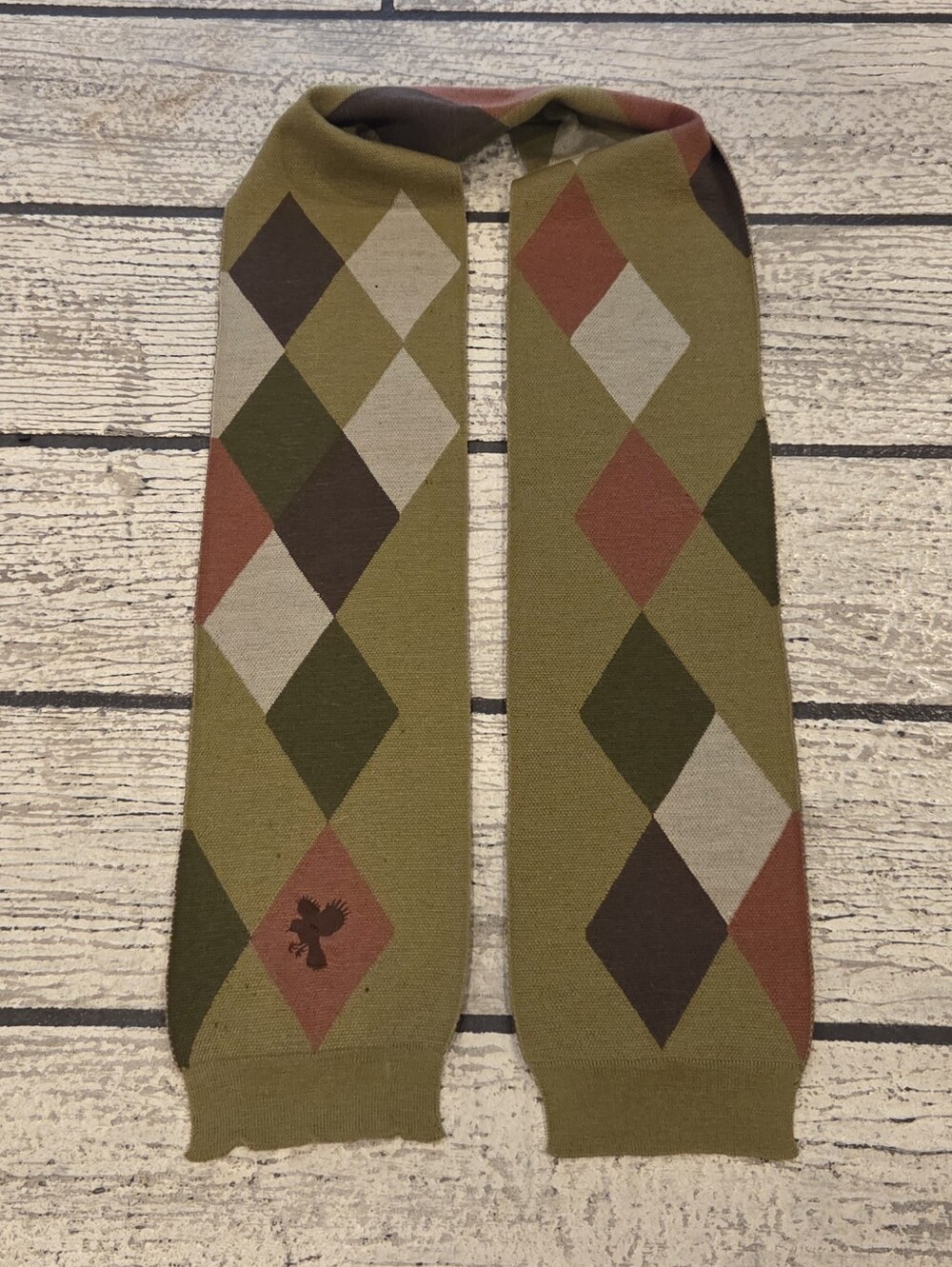 Argyle Pattern Olive 100% Wool Scarf